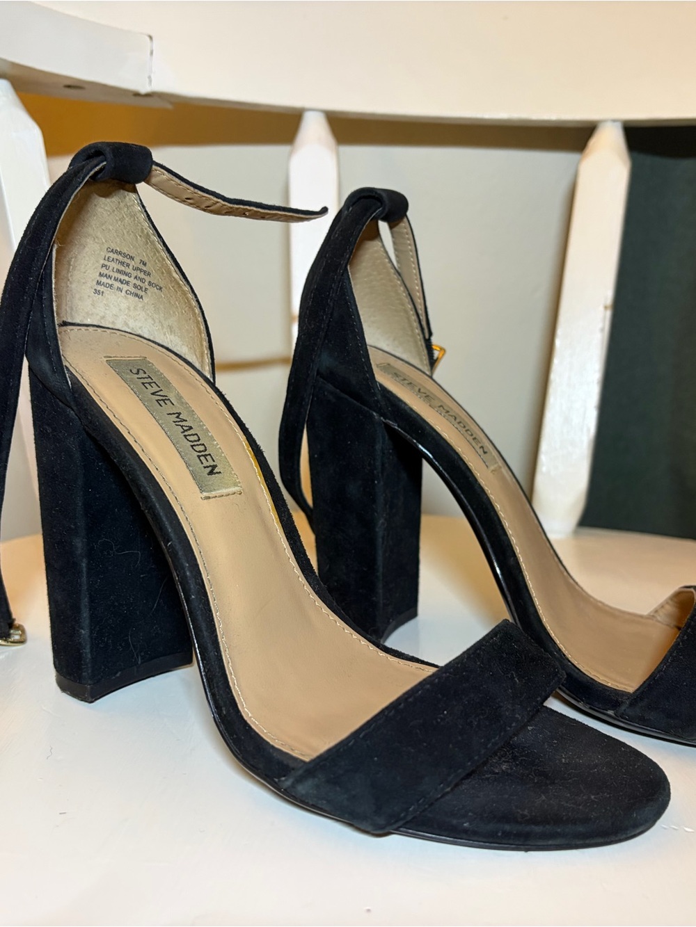 Steve Madden Black Suede Ankle-Tie Block Heels